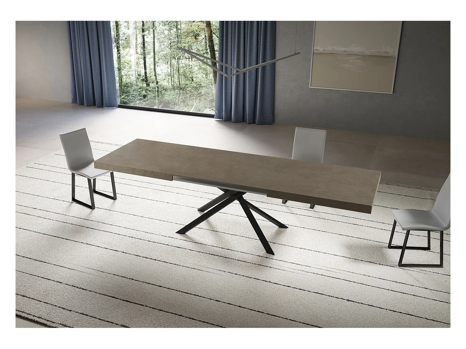 Niket taubengrauer ausziehbarer Tisch 200/304x90 cm mit anthrazitfarbenen Beinen