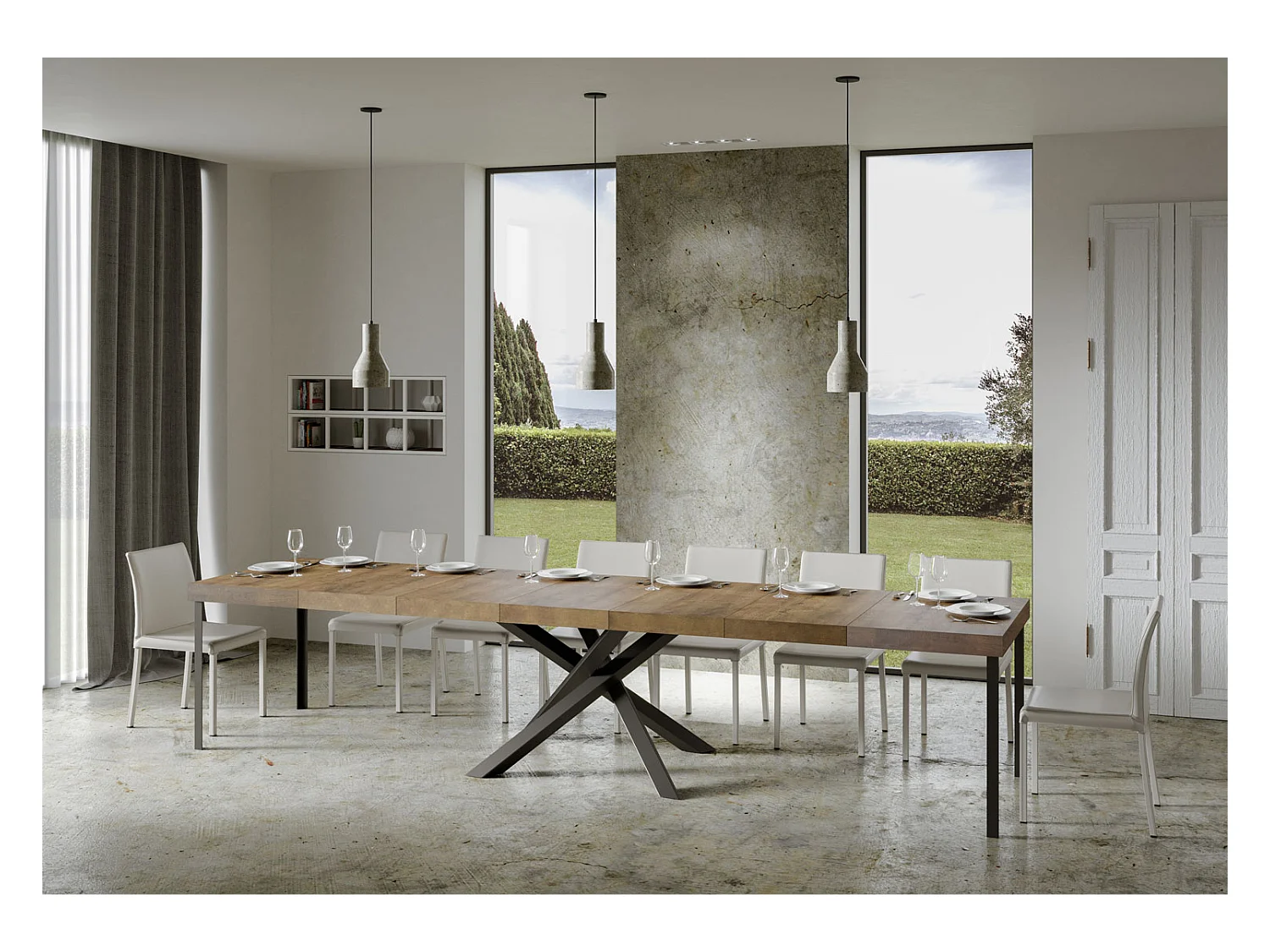 Uitschuifbare tafel 120/380x90 cm Volantis Premium walnoot antraciet poten
