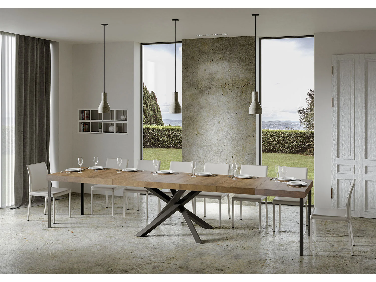 Mesa extensible 120/380x90 cm Volantis Premium patas nogal antracita