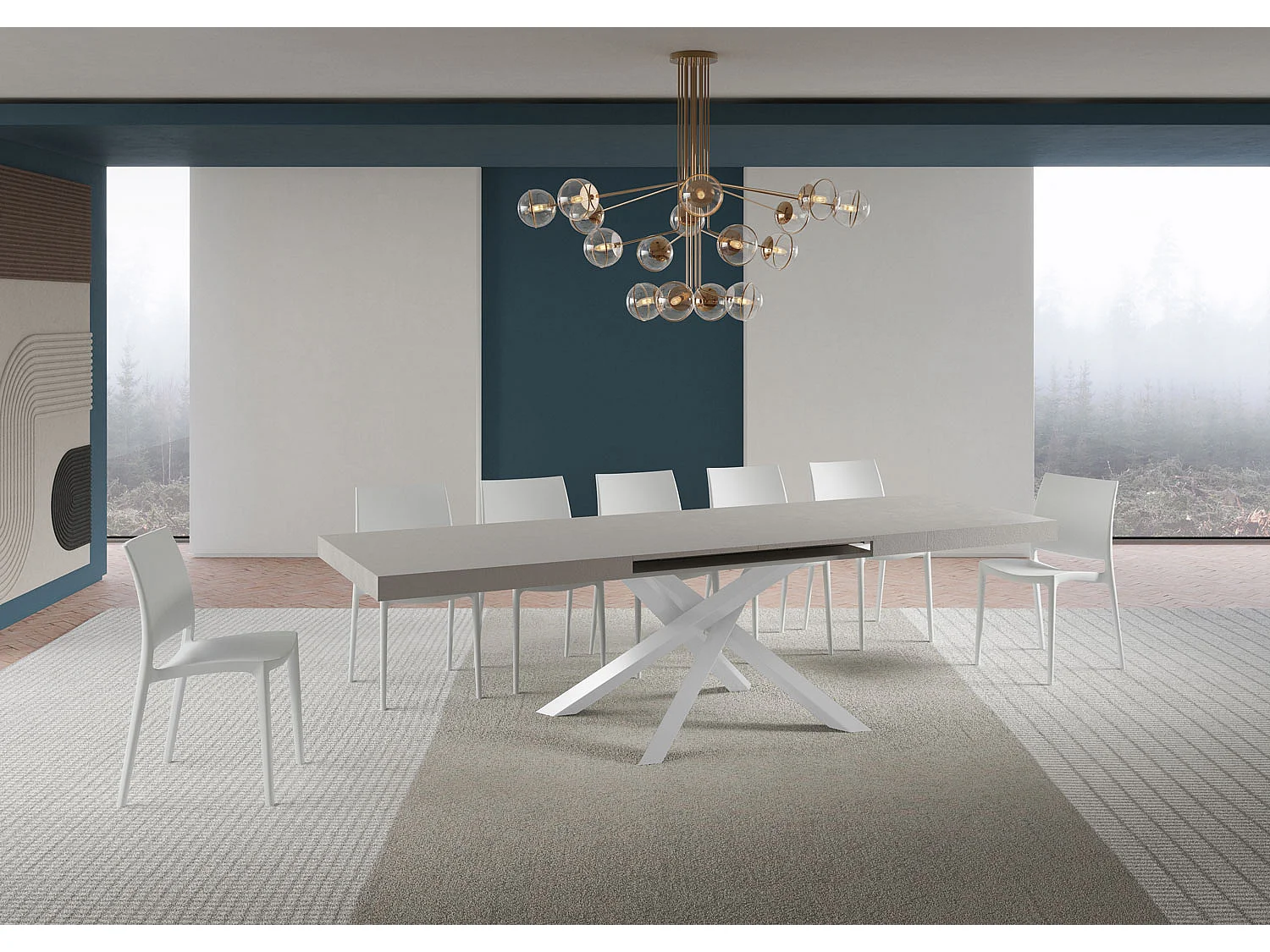 Volantis ausziehbarer Kaschmirtisch 200/460x90 cm mit weißen Beinen