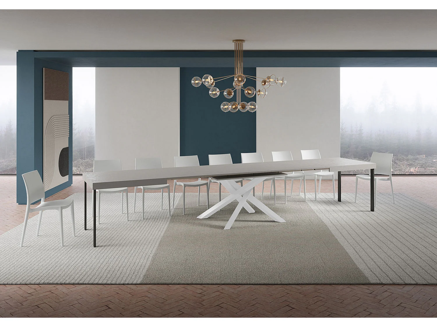 Volantis ausziehbarer Kaschmirtisch 200/460x90 cm mit weißen Beinen