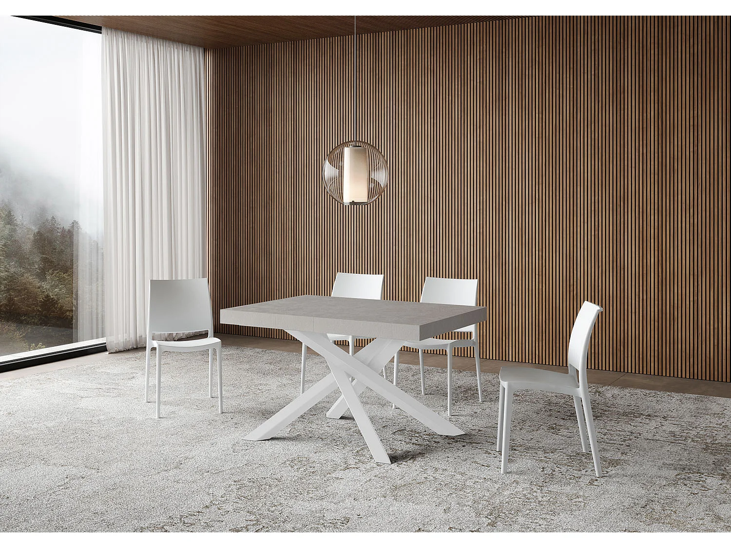 Uitschuifbare tafel 140/400x90 cm Volantis Premium kasjmier witte poten
