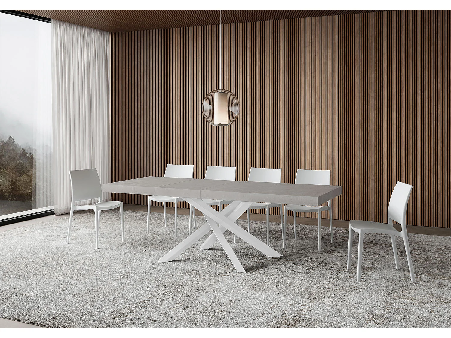 Uitschuifbare tafel 140/400x90 cm Volantis Premium kasjmier witte poten