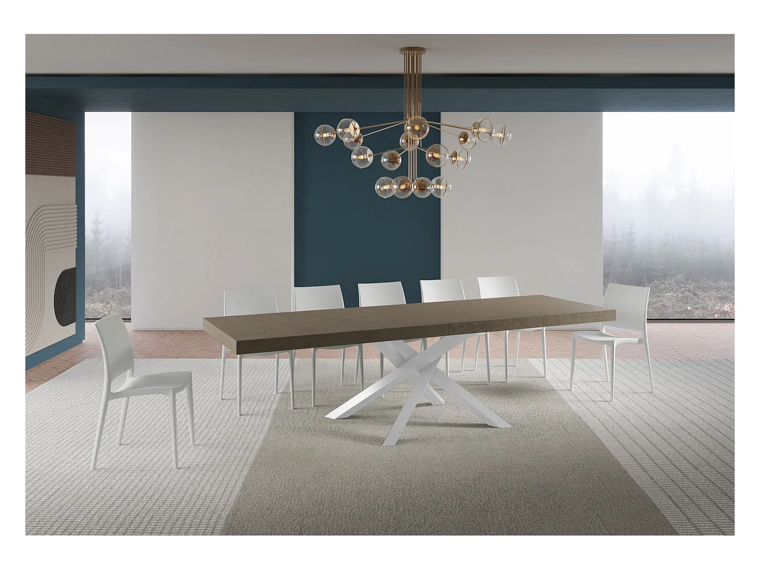 Volantis Premium taubengrauer Ausziehtisch 180/284x90 cm mit weißen Beinen