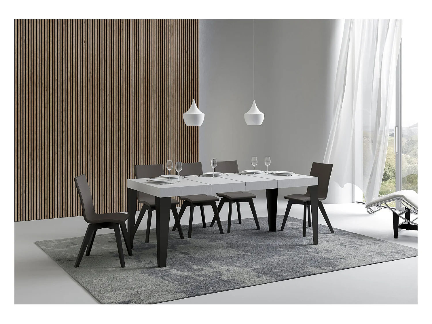 Tavolo allungabile 120/380x90 cm Flame Premium bianco frassino gambe antracite