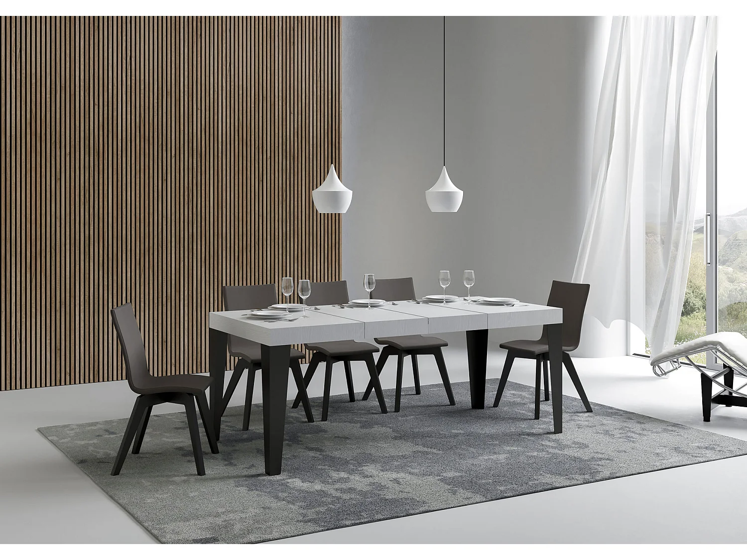Table extensible 120/380x90 cm Flame Premium frêne blanc avec pieds anthracite