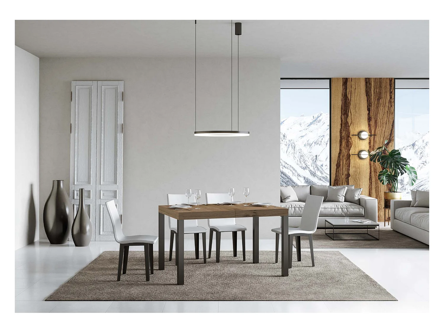 Table extensible 120/380x90 cm Everyday Premium chêne naturel avec pieds anthracite