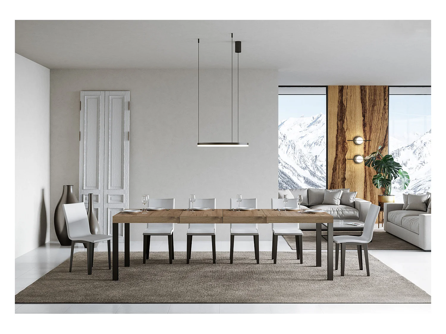 Table extensible 120/380x90 cm Everyday Premium chêne naturel avec pieds anthracite