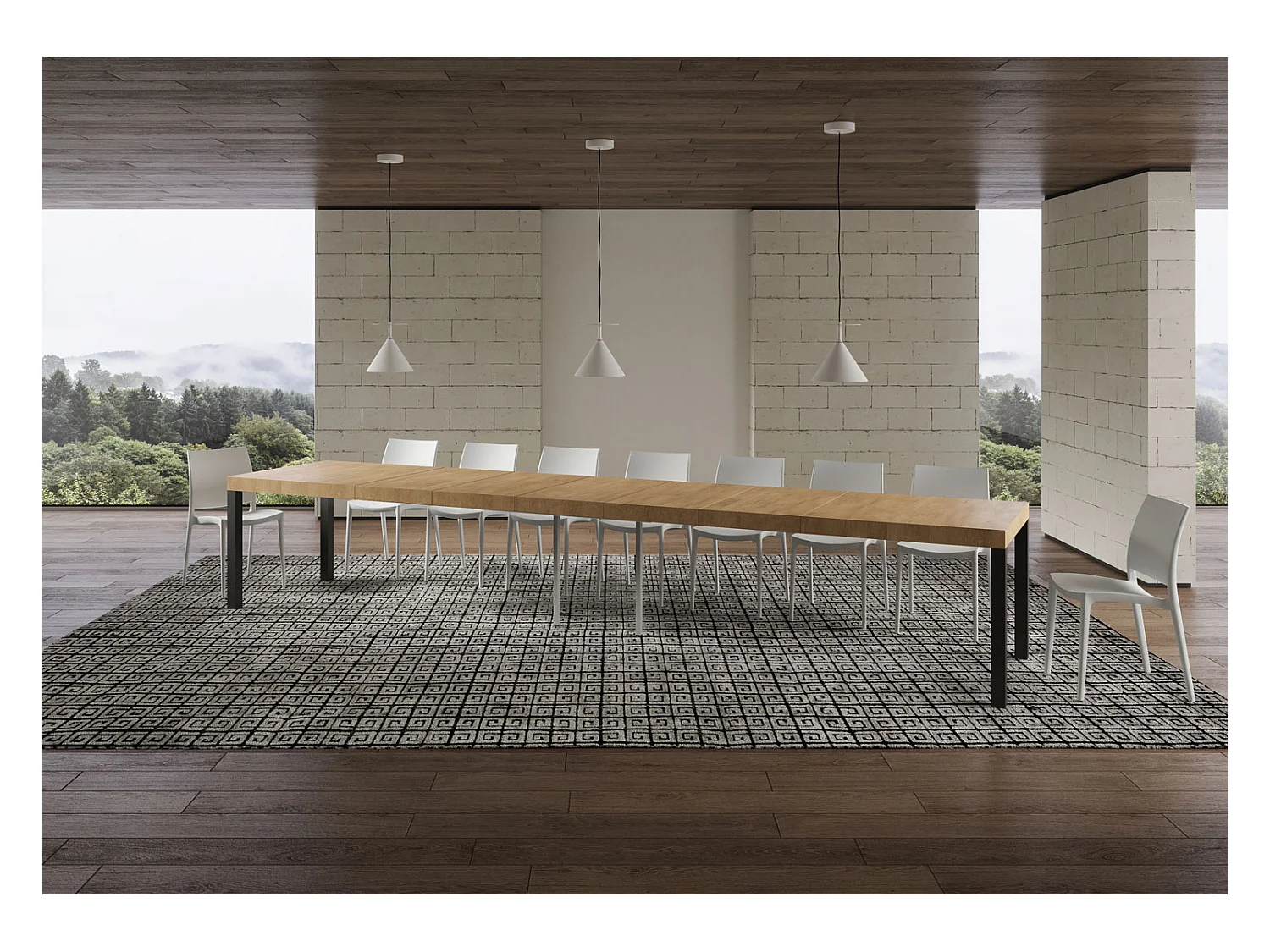 Table extensible 120/380x90 cm Everyday Premium chêne naturel avec pieds anthracite