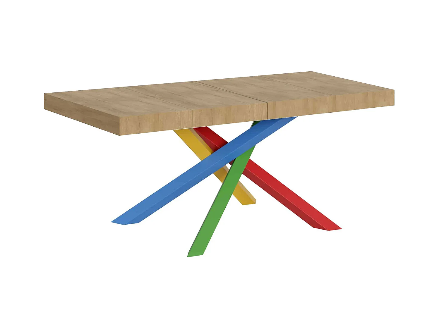 Table extensible 120/380x90 cm Volantis Premium chêne naturel pieds multicolores 4/B