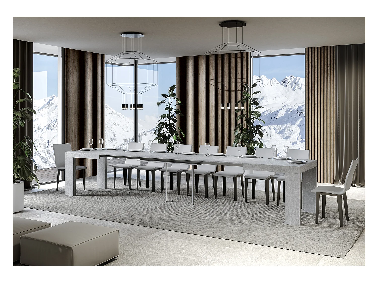 Roxell uitschuifbare tafel 120/380x90 cm beton