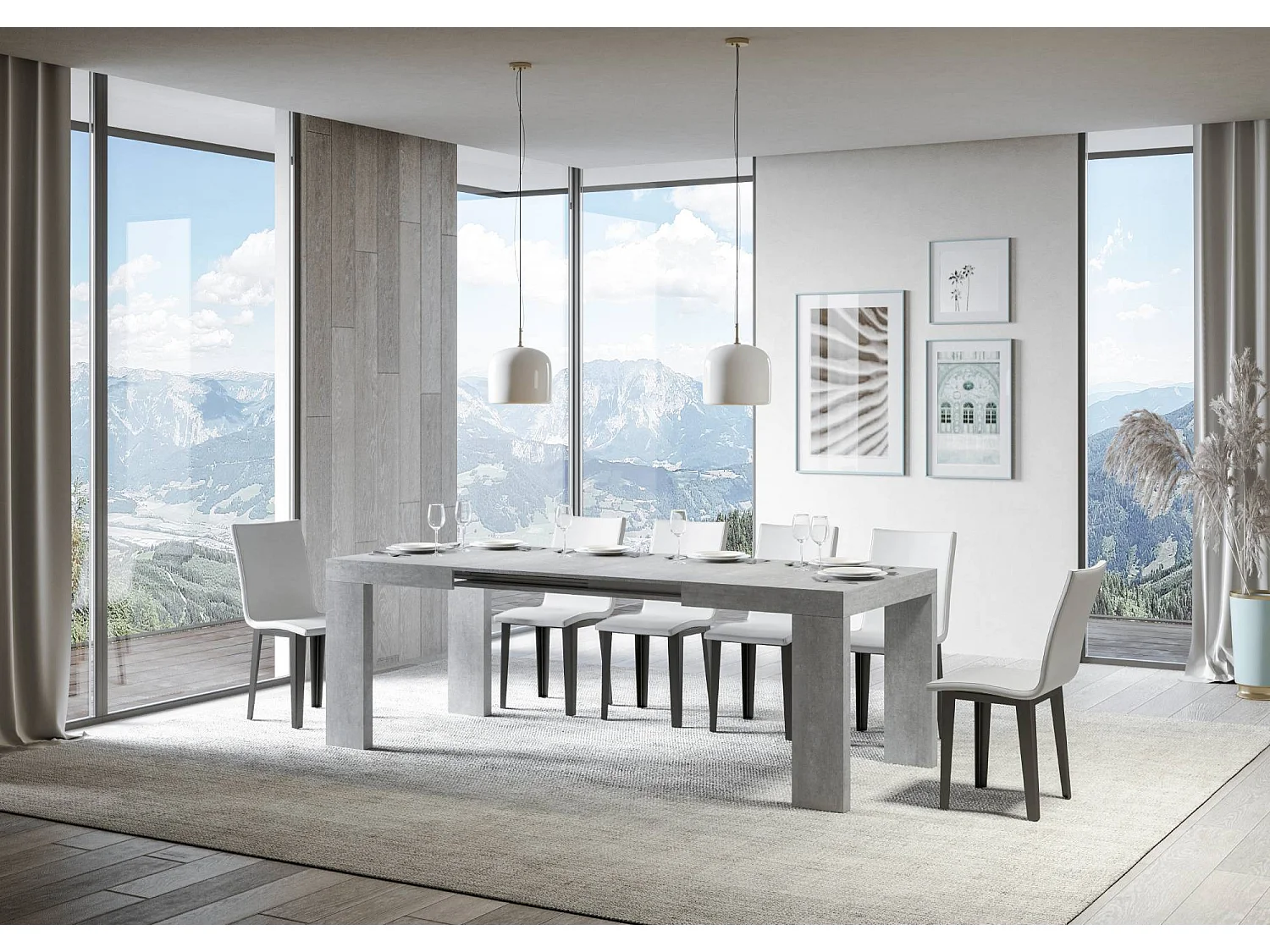 Mesa extensible Roxell 120/380x90 cm hormigón