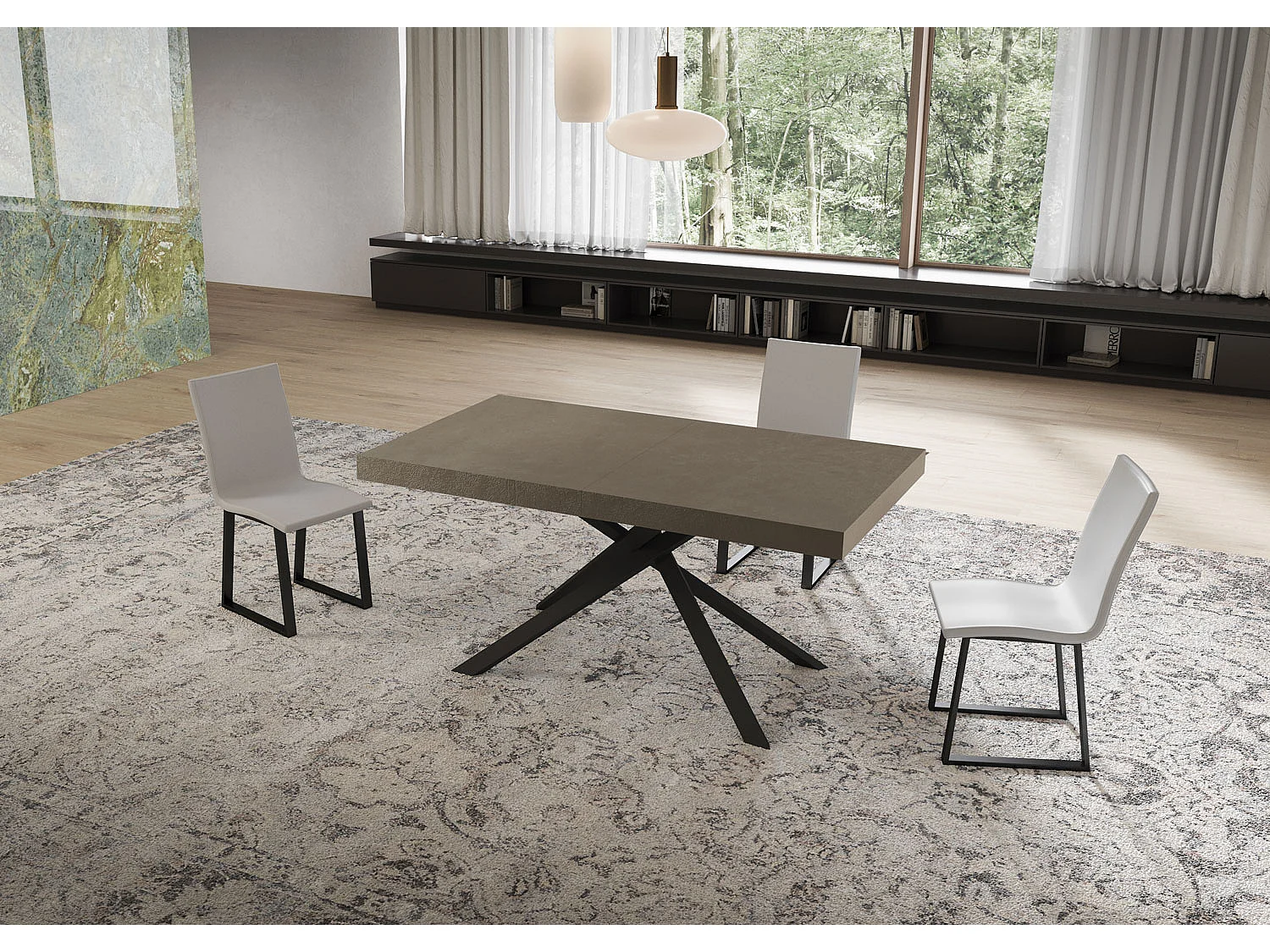 Niket duegråt udtræksbord 160/264x90 cm med antracitgrå ben