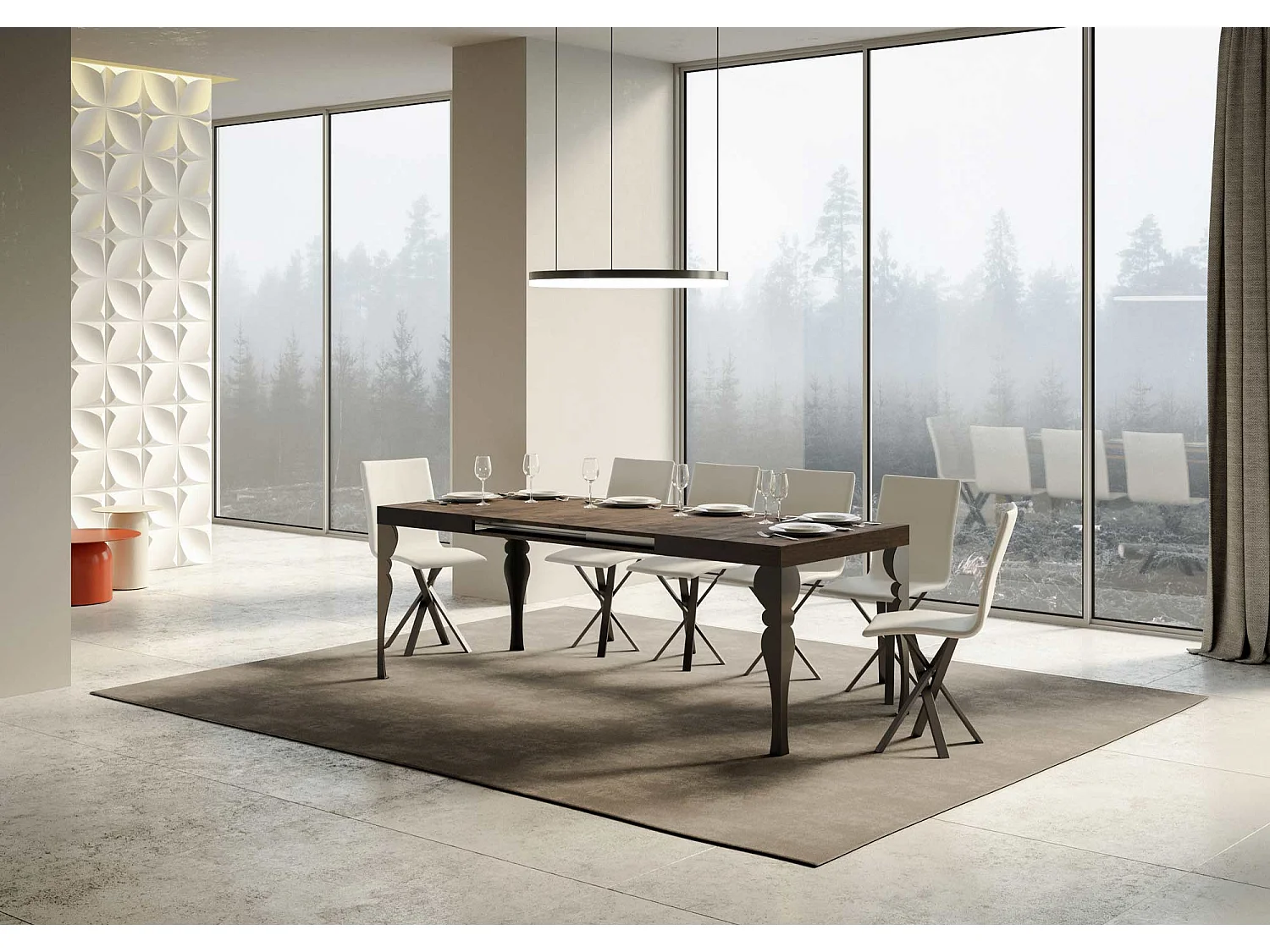 Mesa extensible Paxon 120/380x90 cm patas nogal antracita