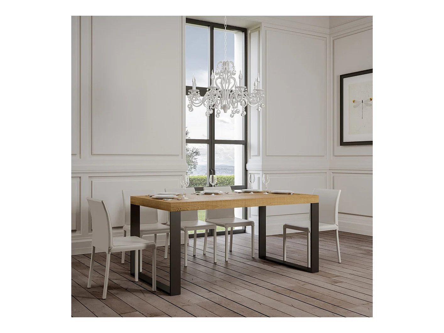 Table extensible 120/380x90 cm Tecno chêne naturel avec pieds anthracite