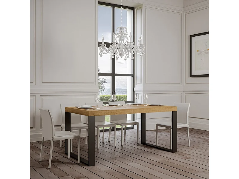 Mesa extensible 120/380x90 cm Tecno roble natural con patas antracita