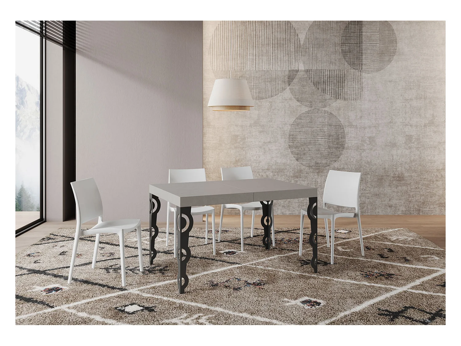 Table extensible Karamay Premium Cashmere 120/380x90 cm avec pieds anthracite