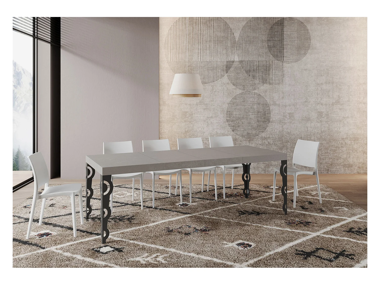 Table extensible Karamay Premium Cashmere 120/380x90 cm avec pieds anthracite