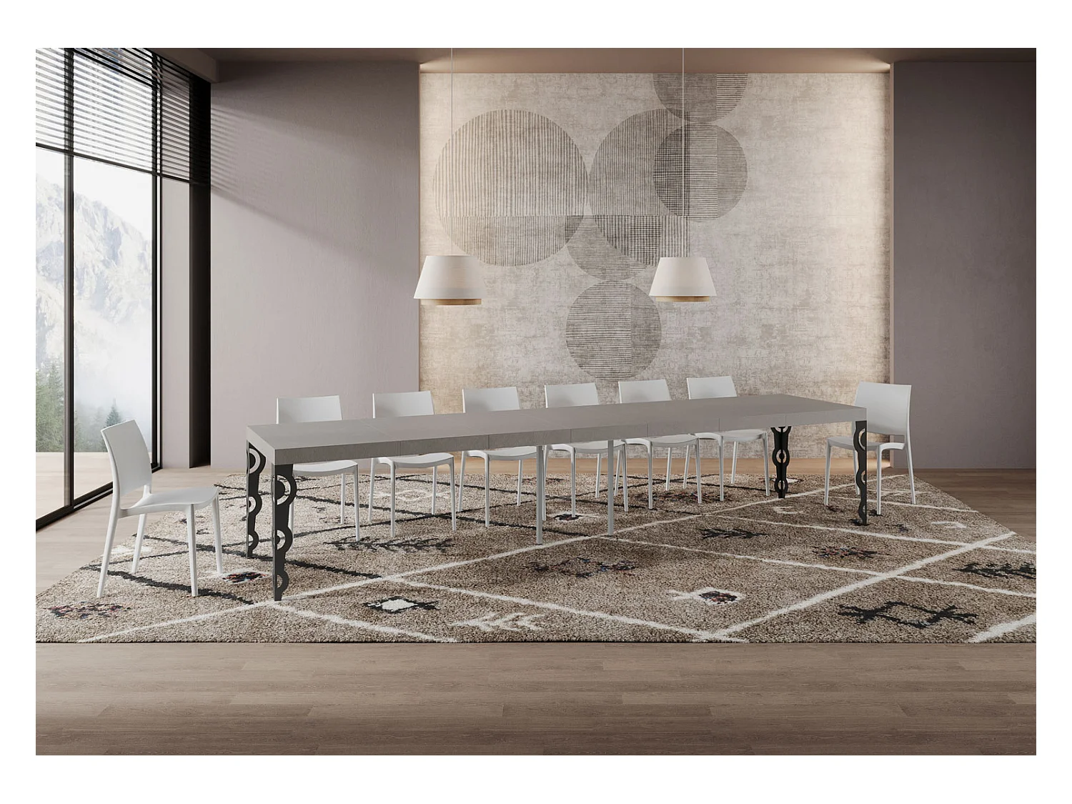 Table extensible Karamay Premium Cashmere 120/380x90 cm avec pieds anthracite