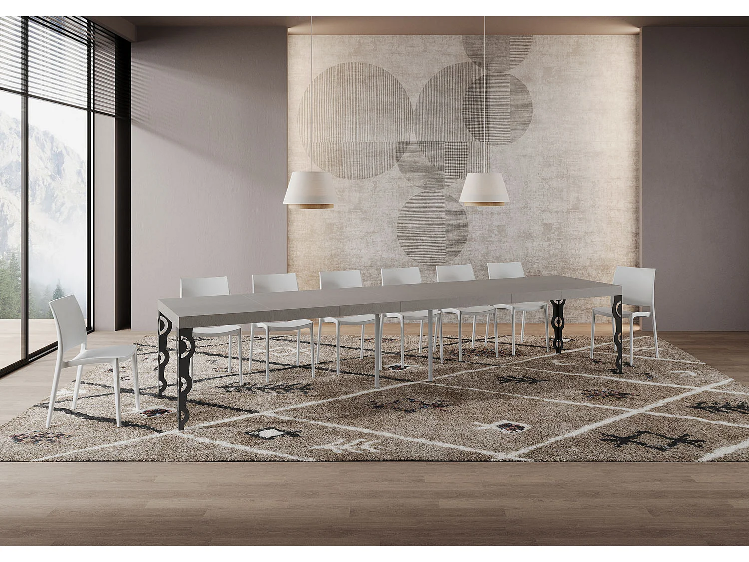 Table extensible Karamay Premium Cashmere 120/380x90 cm avec pieds anthracite