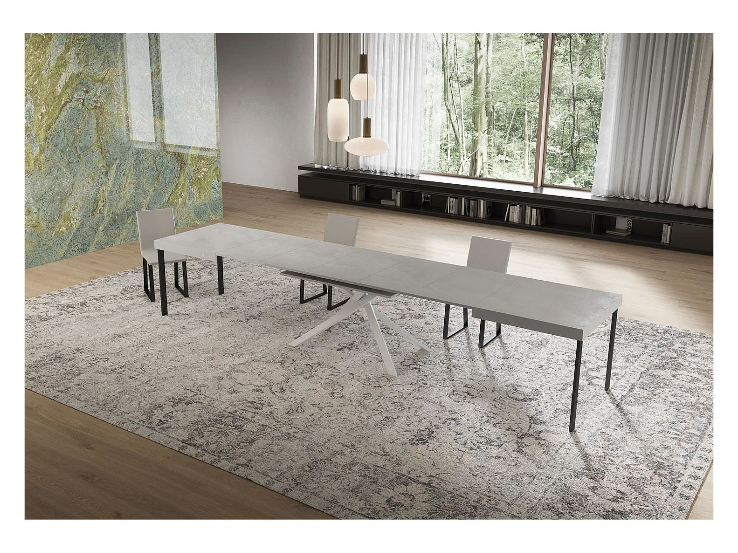 Niket Kaschmir Ausziehtisch 160/420x90 cm mit weißen Beinen