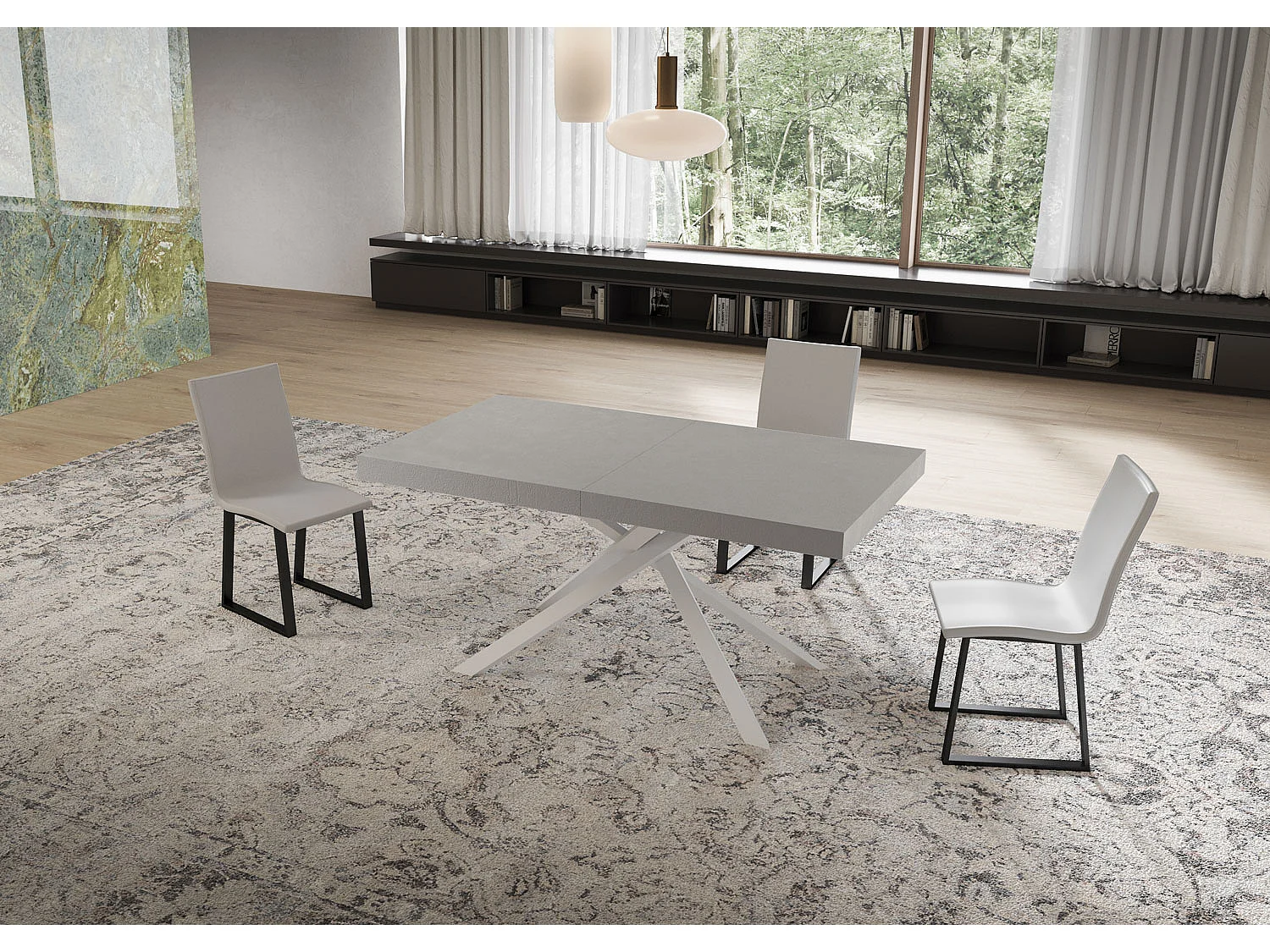 Niket kasjmier uitschuifbare tafel 160/420x90 cm met witte poten