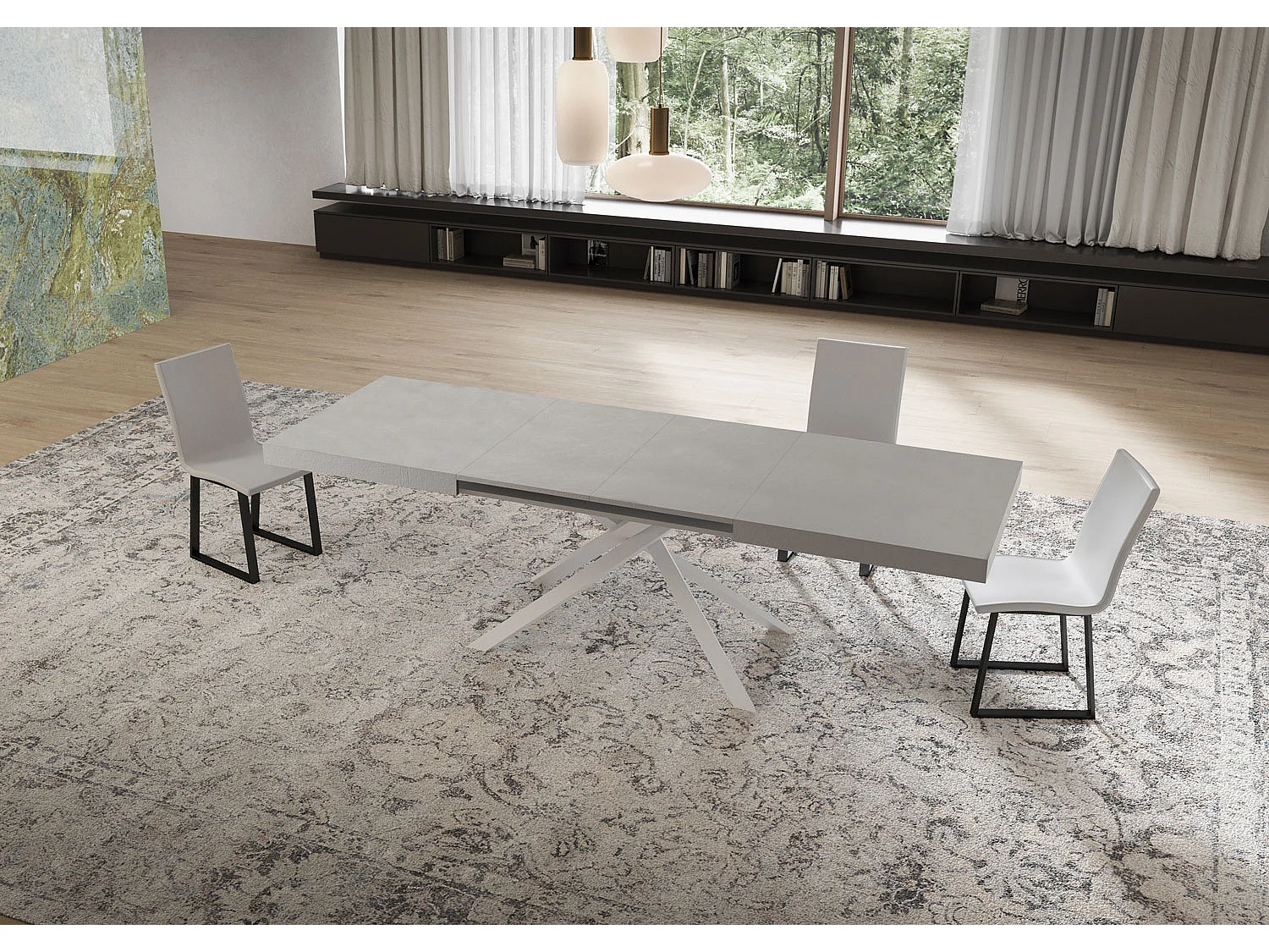Niket kasjmier uitschuifbare tafel 160/420x90 cm met witte poten