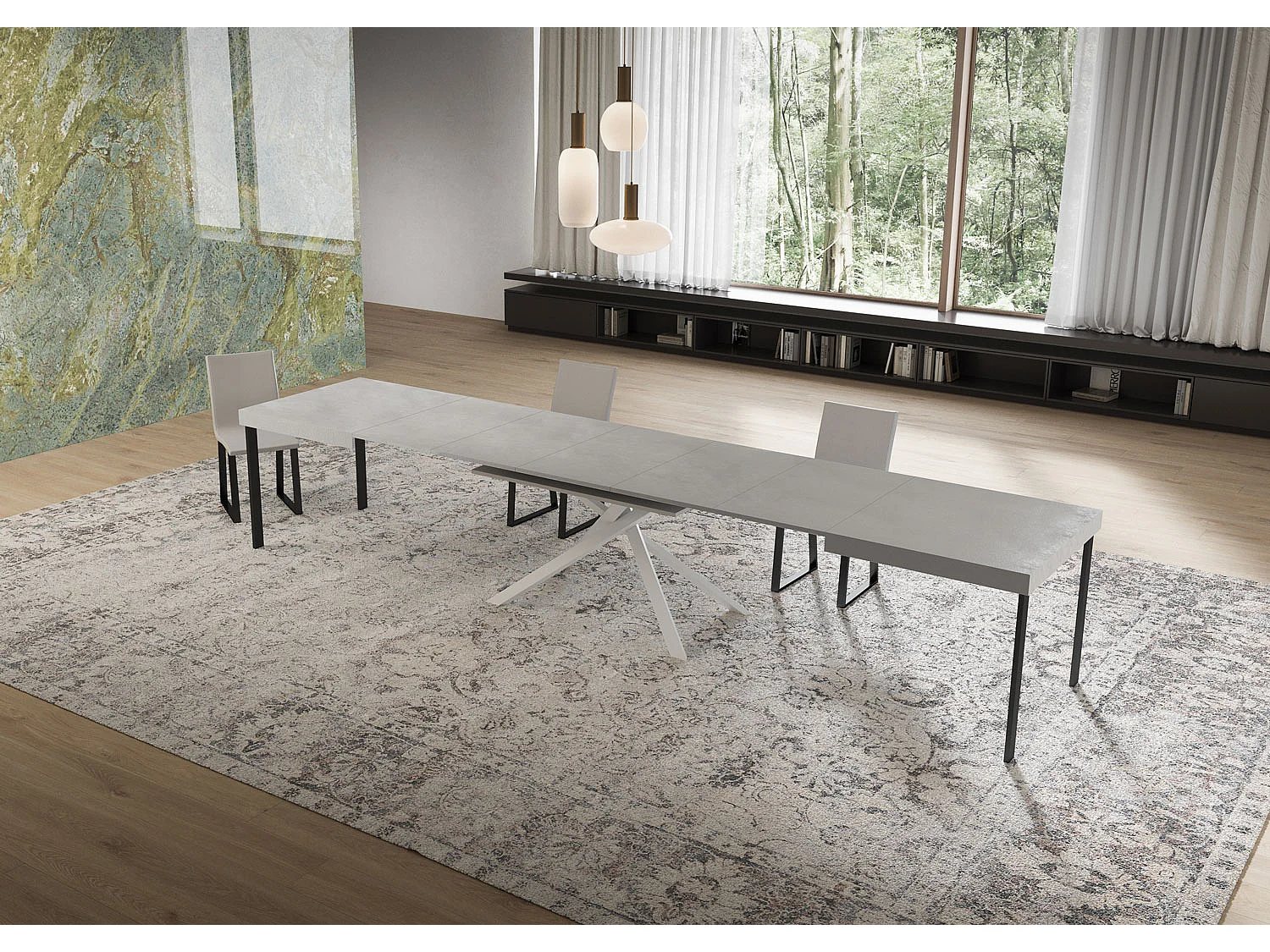 Niket kasjmier uitschuifbare tafel 160/420x90 cm met witte poten