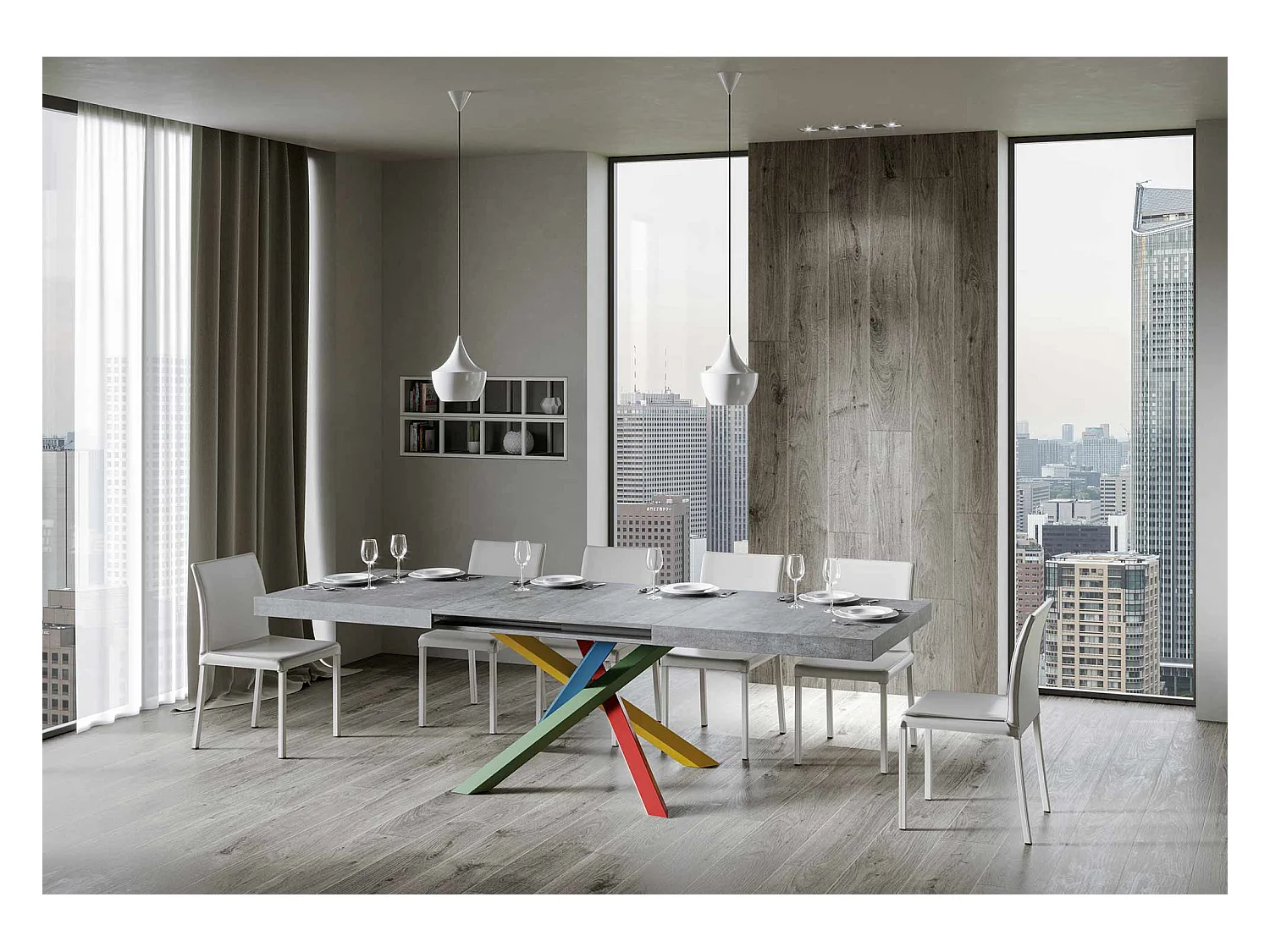 Table extensible 120/380x90 cm Volantis pieds béton multicolores 4/B