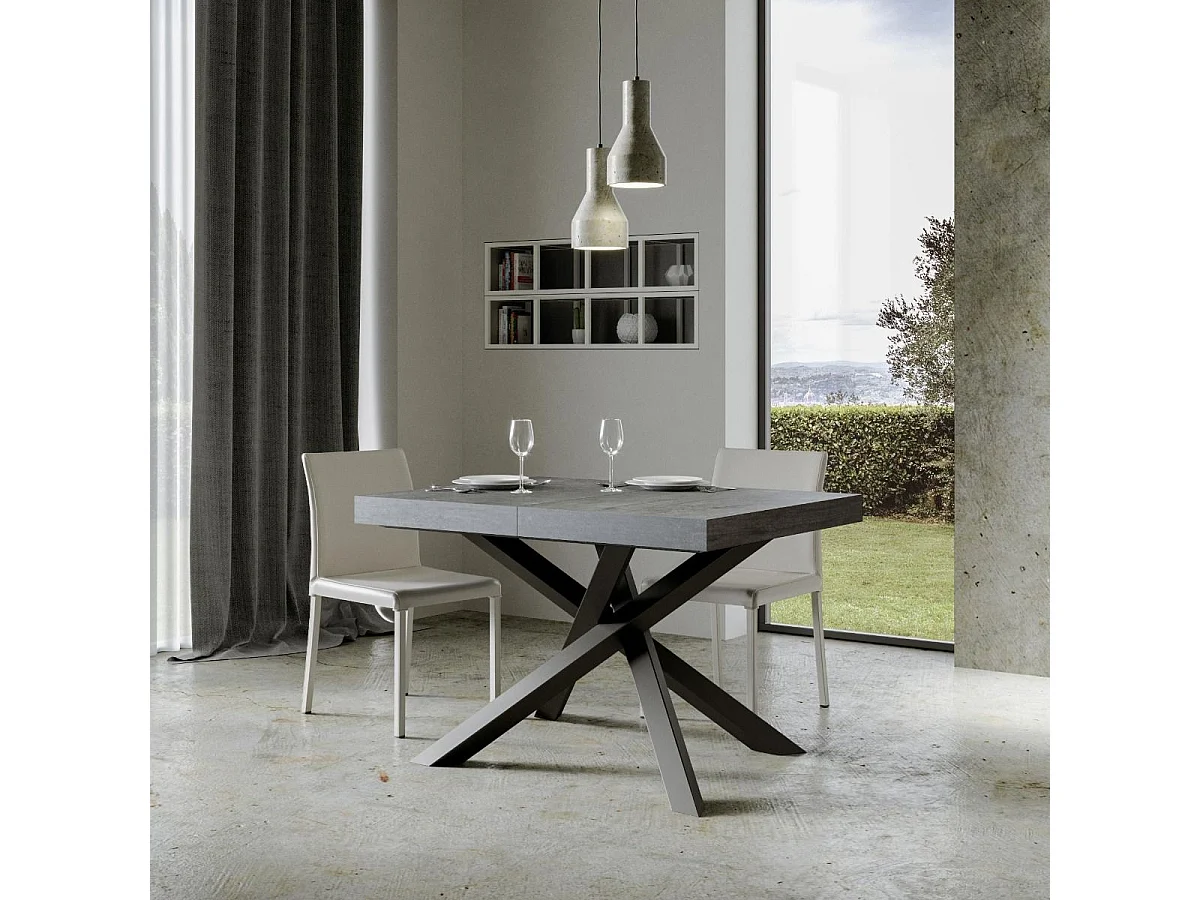 Tavolo allungabile 120/380x90 cm Volantis cemento gambe antracite