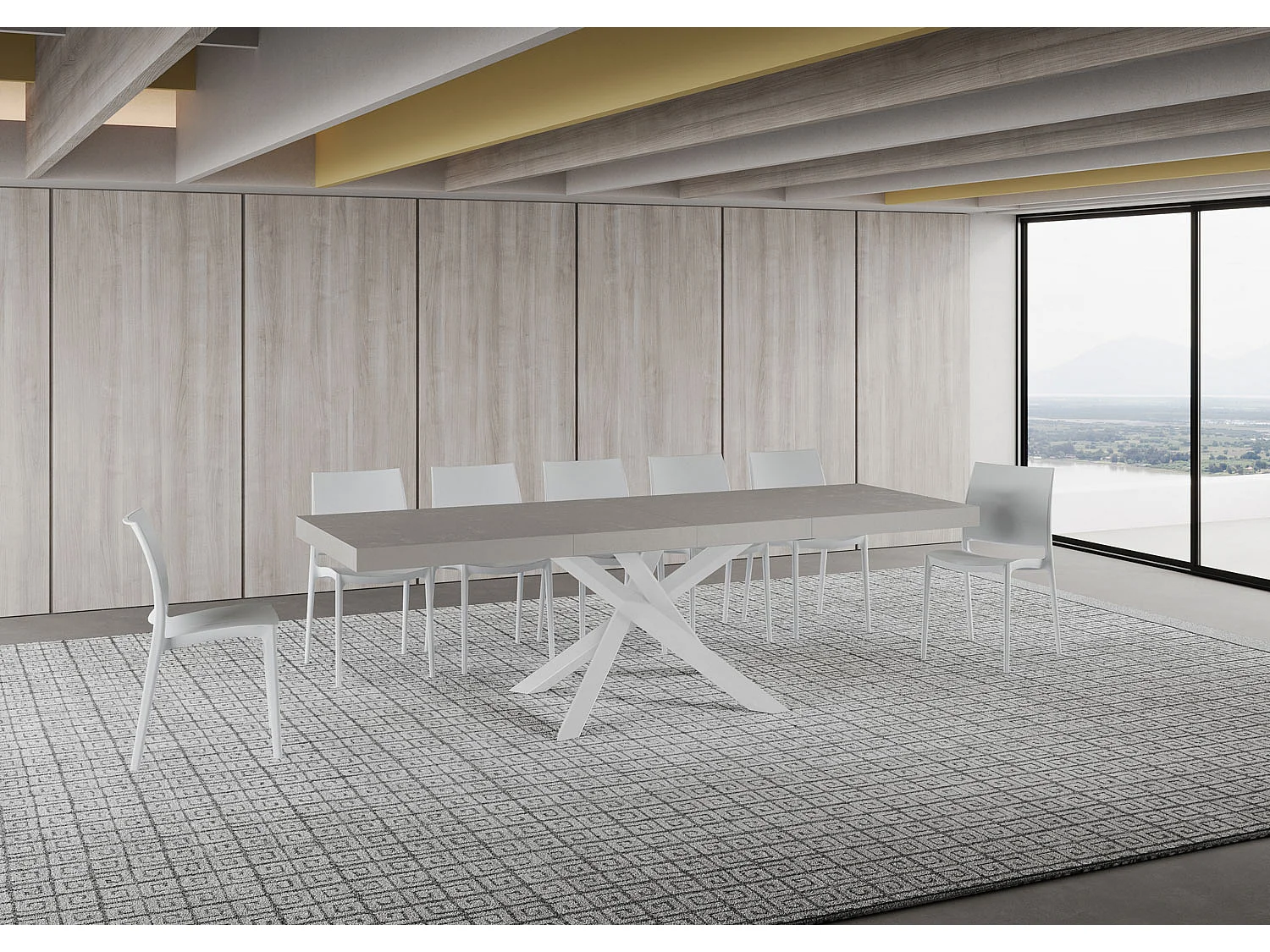 Tavolo allungabile 160/420x90 cm Volantis Premium cashmere gambe bianche