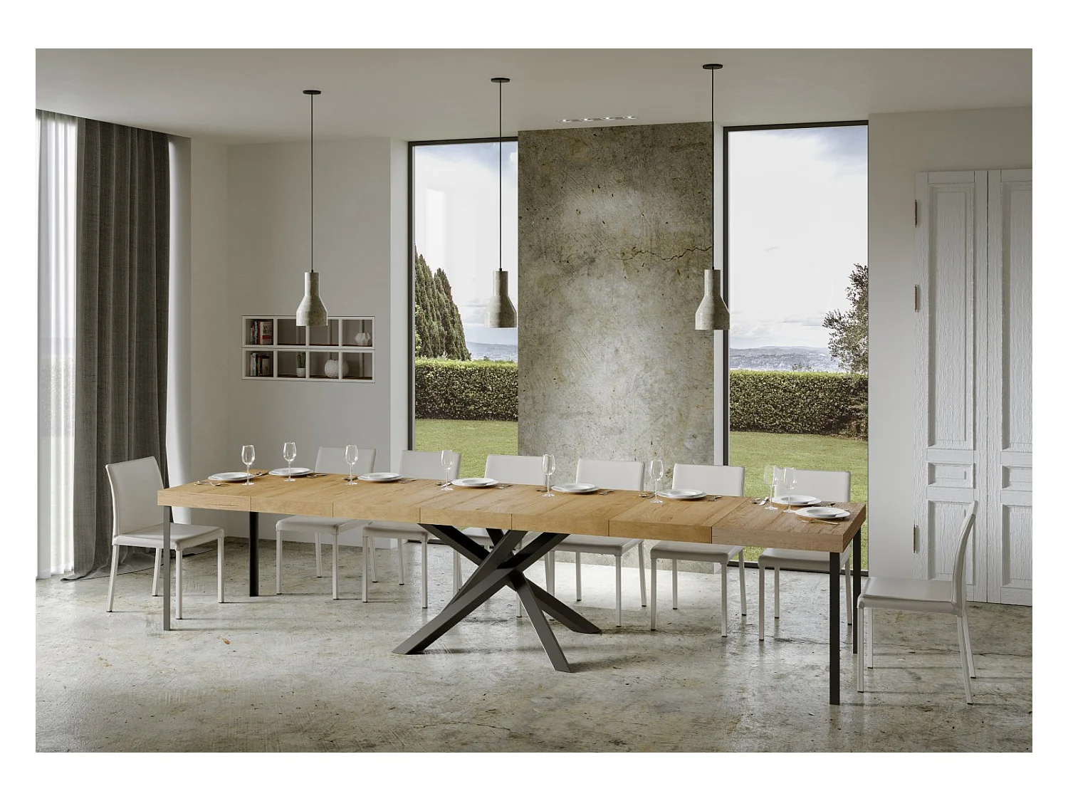 Uitschuifbare tafel 120/380x90 cm Volantis Premium naturel eiken antraciet poten