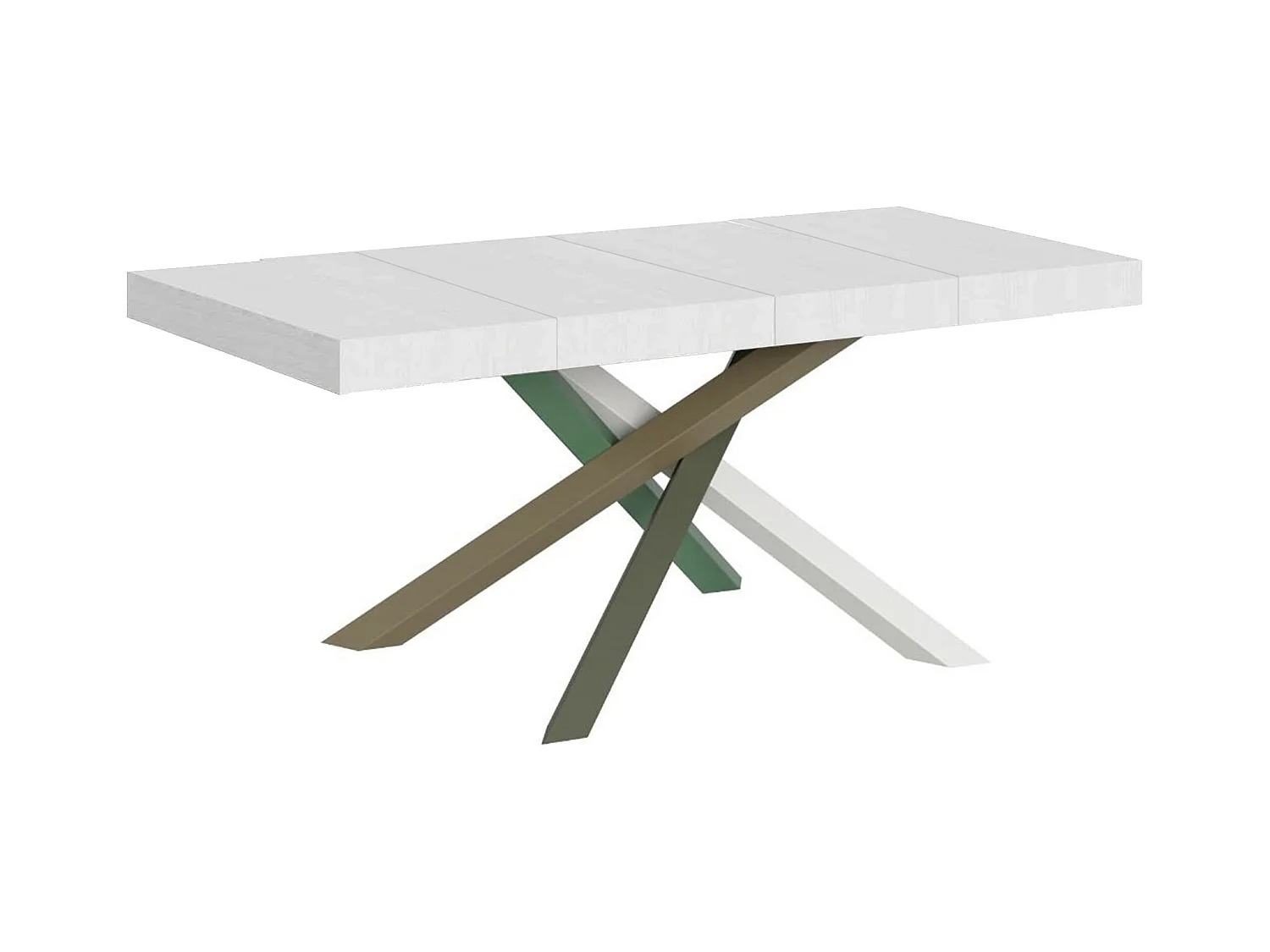 Table extensible 120/380x90 cm Volantis Premium frêne blanc pieds multicolores 4/A