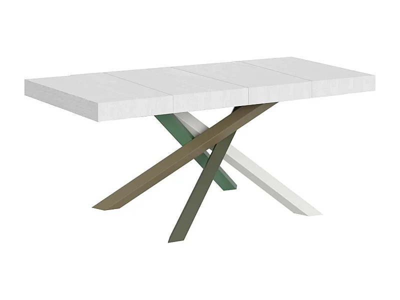 Table extensible 120/380x90 cm Volantis Premium frêne blanc pieds multicolores 4/A