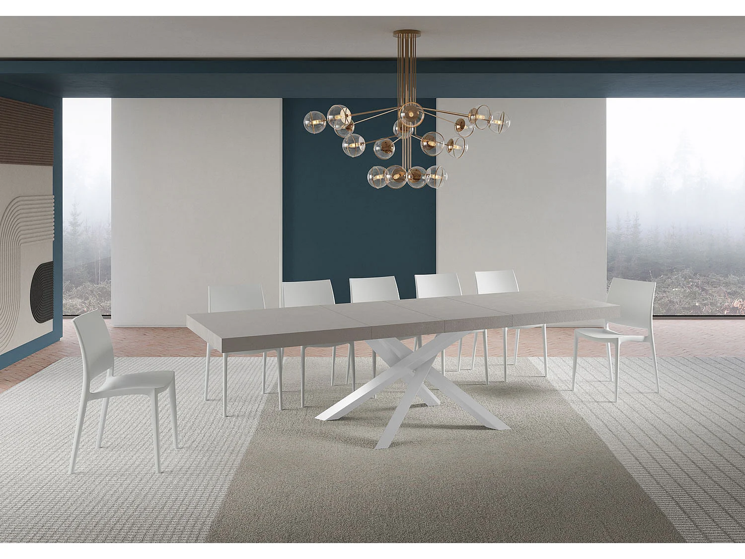 Ausziehtisch 180/440x90 cm Volantis Premium Kaschmir weiße Beine