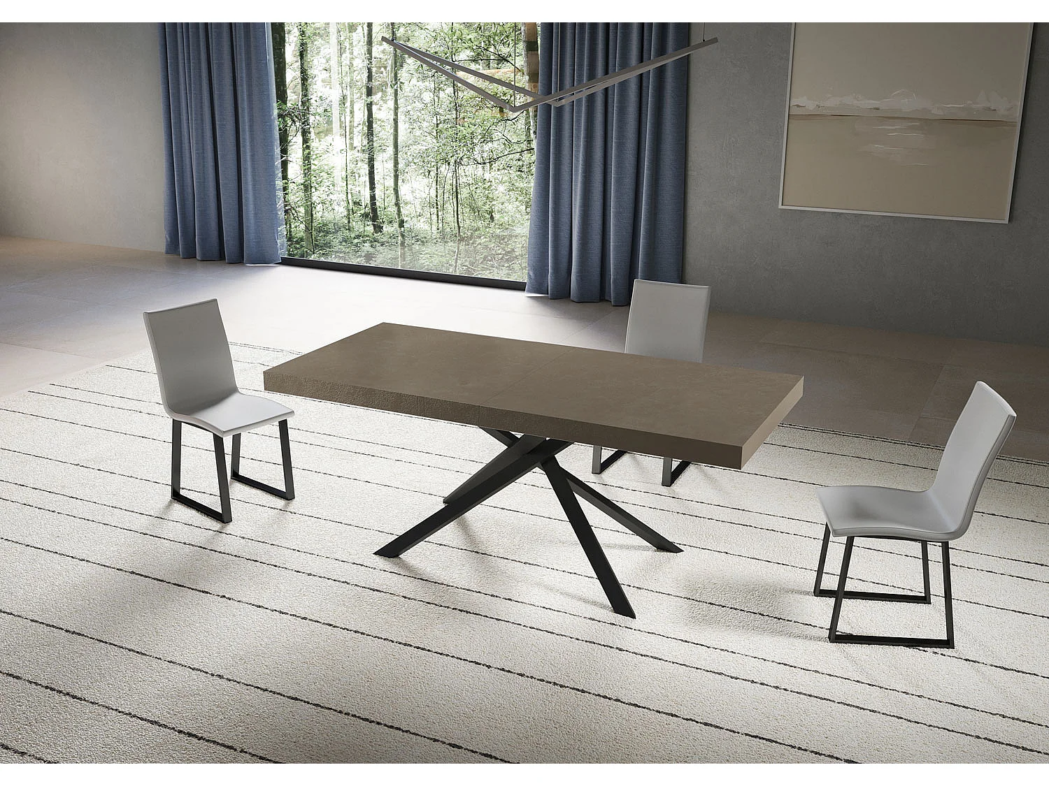 Niket duifgrijze uitschuifbare tafel 180/284x90 cm met antraciet poten