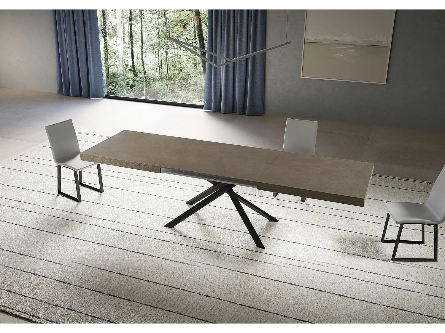 Niket duifgrijze uitschuifbare tafel 180/284x90 cm met antraciet poten