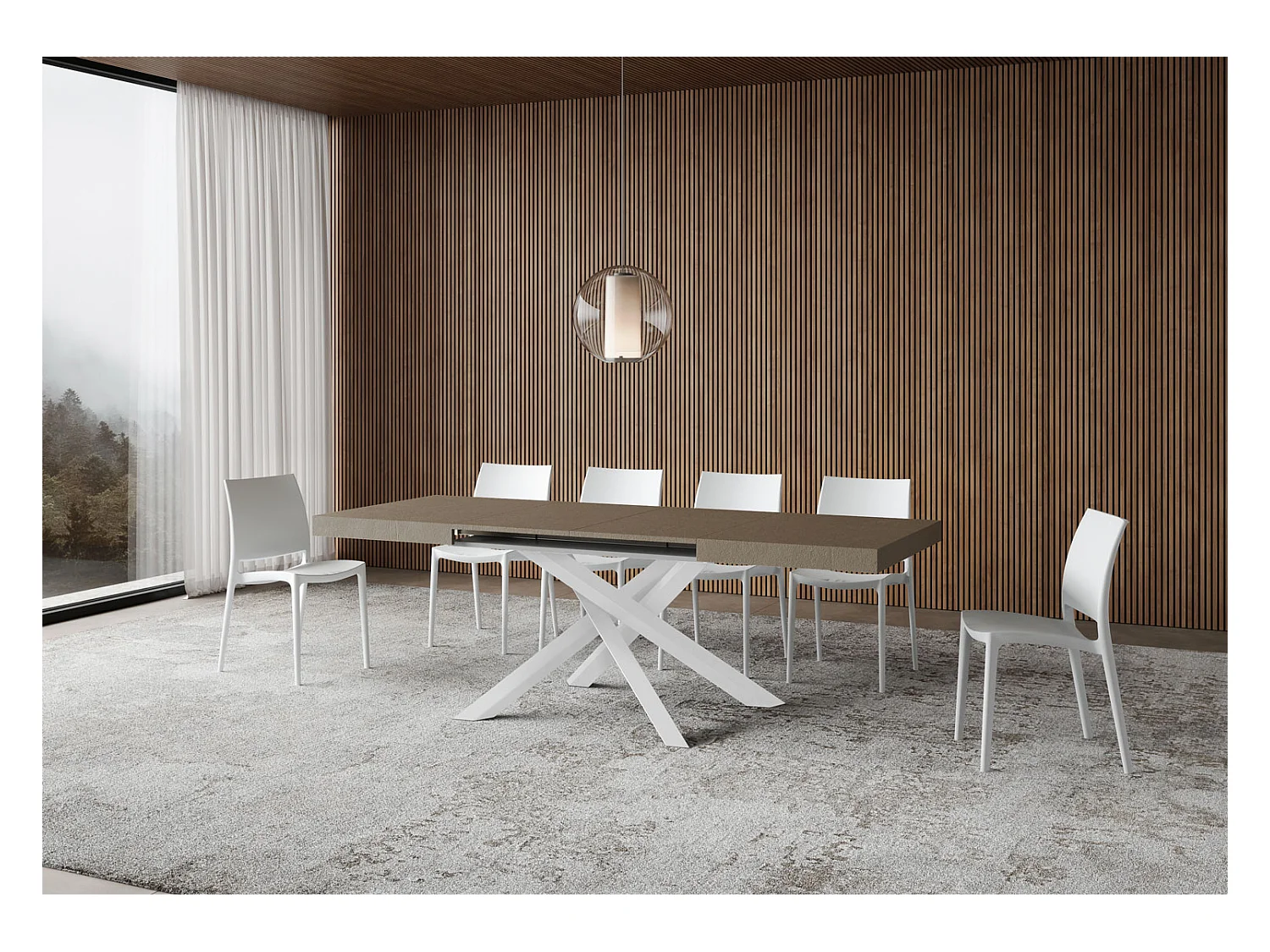 Mesa extensible Volantis gris paloma 140/244x90 cm con patas blancas