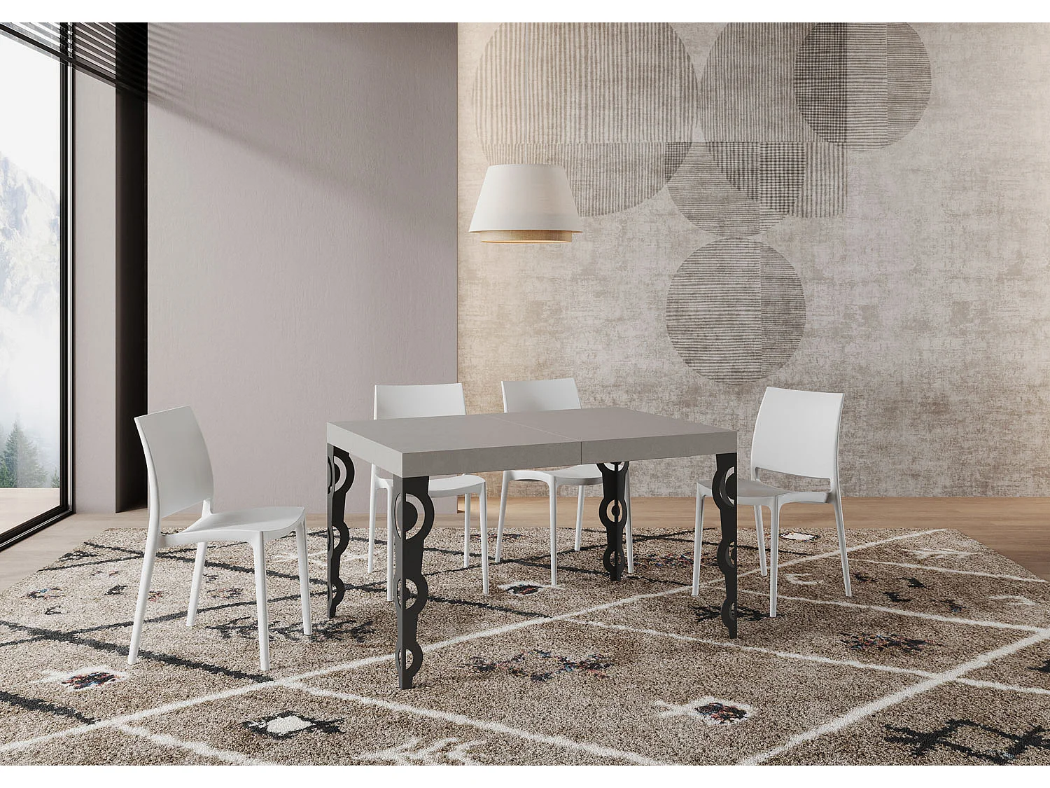 Karamay Kaschmir-Ausziehtisch 120/380x90 cm mit anthrazitfarbenen Beinen