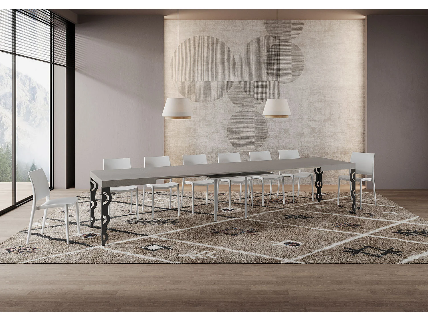 Karamay kasjmier uitschuifbare tafel 120/380x90 cm met antraciet poten