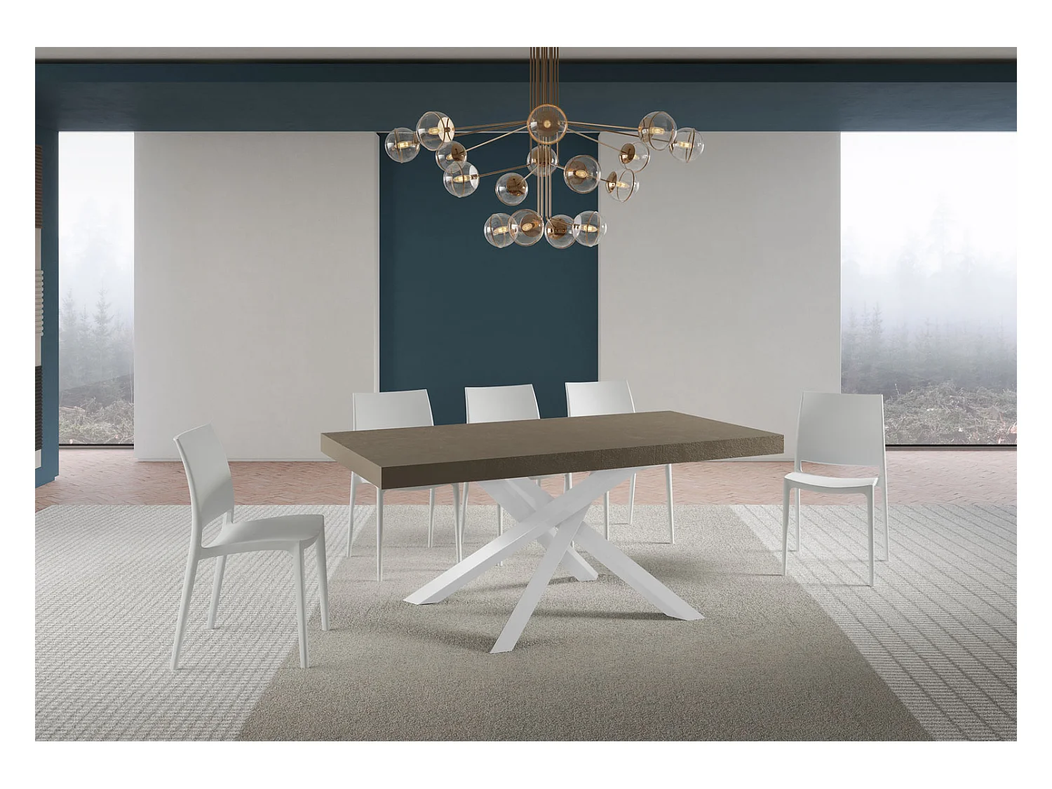 Volantis Premium taubengrauer Ausziehtisch 200/460x90 cm mit weißen Beinen