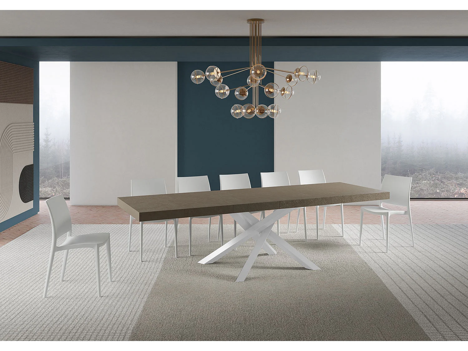 Table extensible Volantis Premium gris tourterelle 200/460x90 cm avec pieds blancs