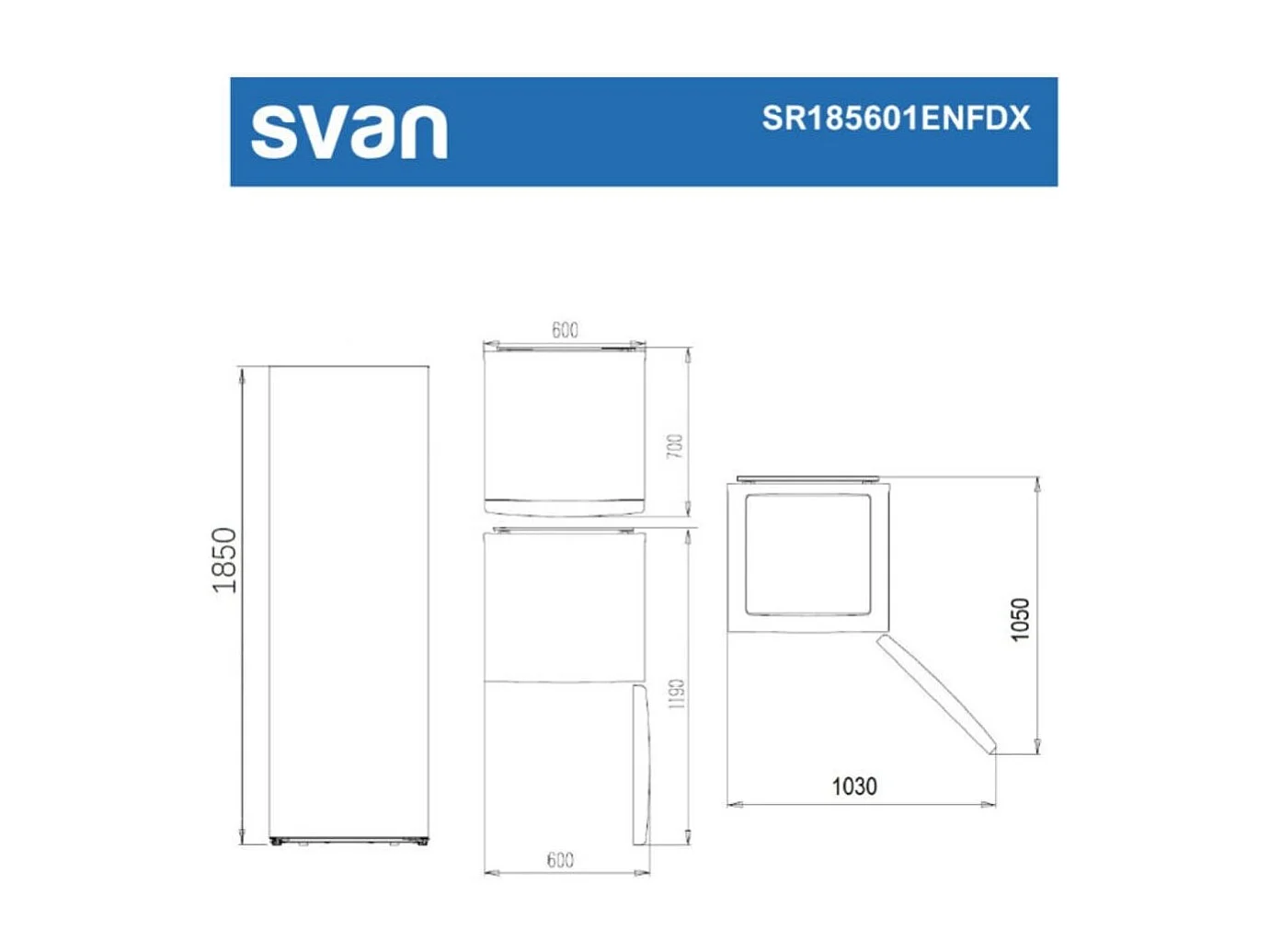 Frigorífico Svan SR185601ENFDX 359L No Frost E inox 185 cm