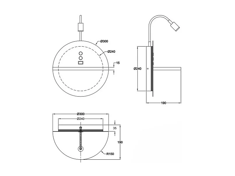 Dual - Applique murale avec étagère et lumière LED 15W Fabas Luce Touch variateur - Noir mat avec bois USB intégré