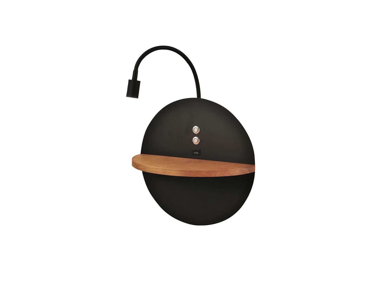 Dual - Applique murale avec étagère et lumière LED 15W Fabas Luce Touch variateur - Noir mat avec bois USB intégré