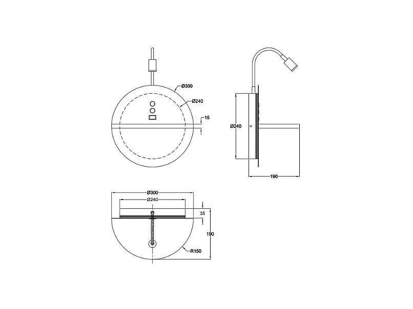 Dual - Wandleuchte mit Ablage und 15W LED-Leuchte Fabas Luce Touch Dimmer - Mattweiß mit Holz integriertem USB