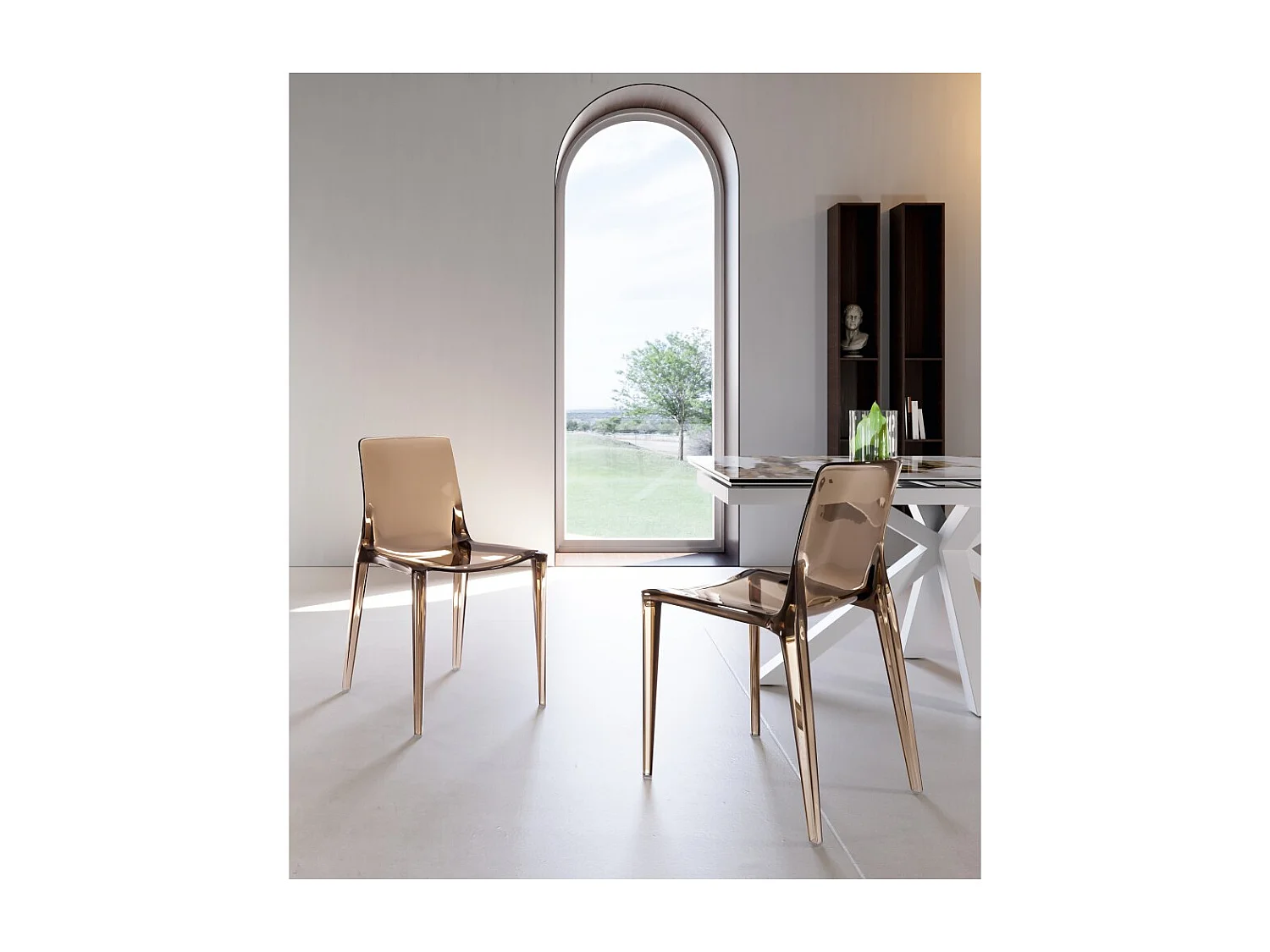 Agatha - Chaise en polycarbonate pour salon et salle à manger - Structure monocoque en pierres cappuccino