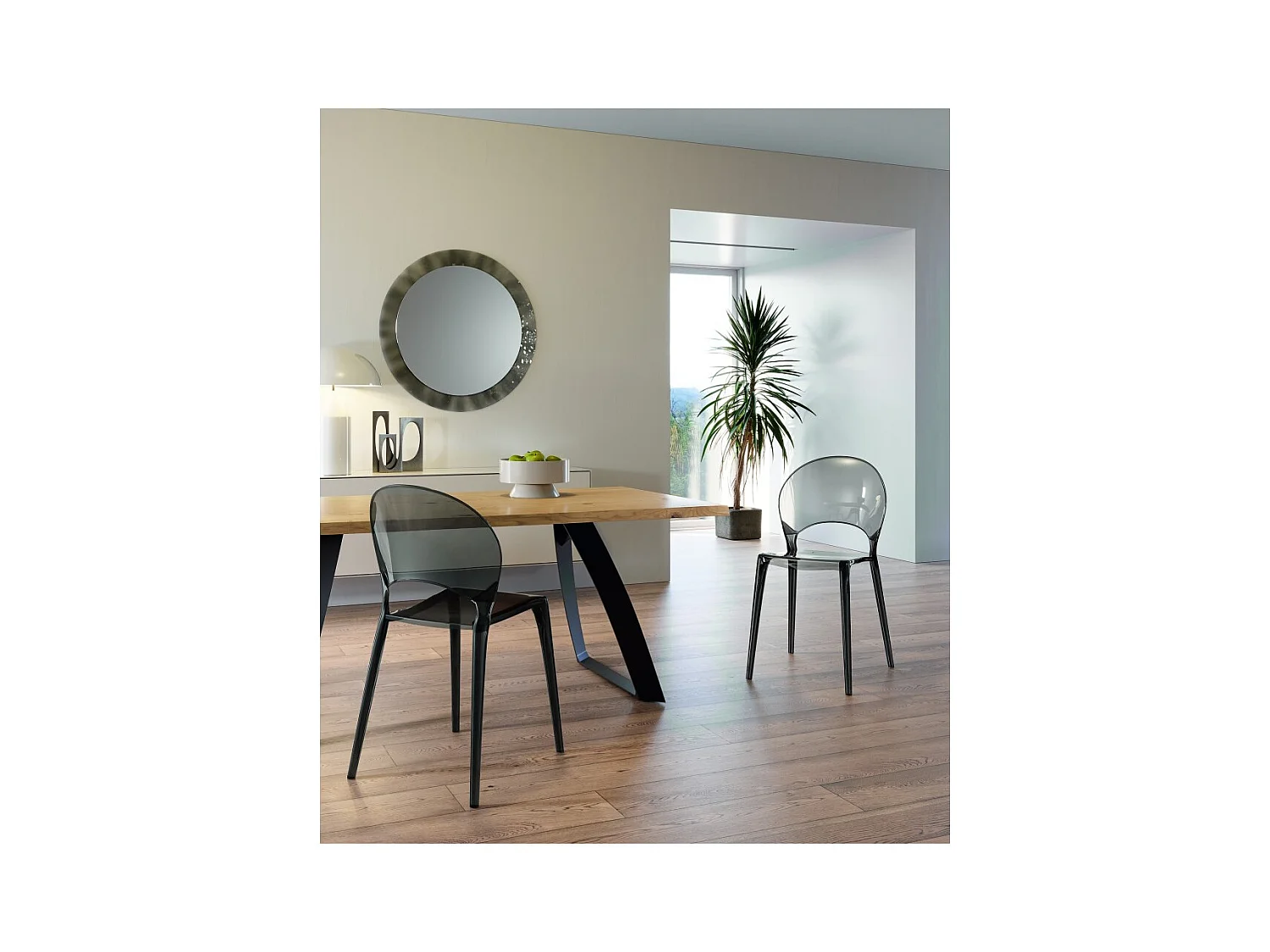 Pearl - Chaise en polycarbonate pour salon et salle à manger - Structure monocoque en pierres grises