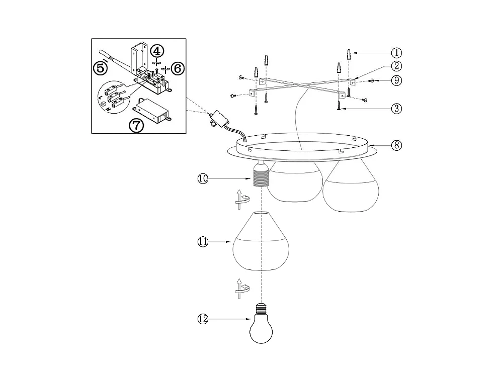 Lila - Okrągła lampa sufitowa śr. 40 cm Fabas Luce - Kinkiet z 3 żarówkami LED E27 MAX 40W - Przezroczysta