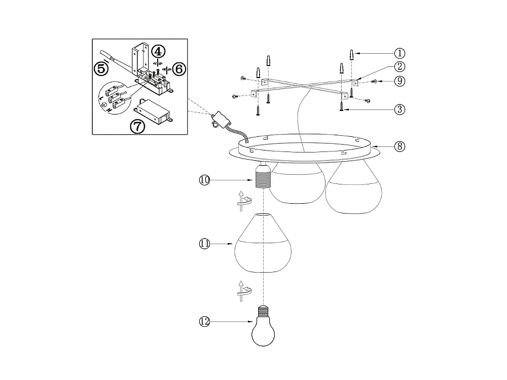 Lila - Lampada da soffitto rotonda d.40cm Fabas Luce - Applique con 3 lampadine led E27 MAX 40W - Trasparente